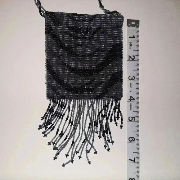 Vintage Zebra Print Full Beaded Evening Crossbody Fringe Small Bag - Picture 5 of 9